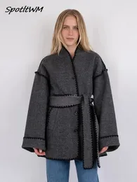 Giacche da donna Autunno elegante cappotto patchwork di lana per le donne Giacca casual a maniche lunghe allentata 2023 Cappotti eleganti da ufficio per donna 231018