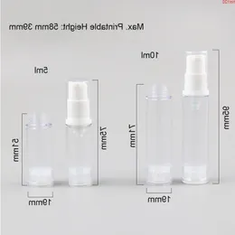 50 x 5 ml 10 ml nachfüllbare, durchsichtige, kleine Airless-Pumplotion-Reiseflaschen mit weißem Verschluss, 1/3 Unzen Containergood Huiuu