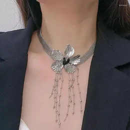 Choker Metallic Sliver Flower Necklace For Women Tassel Clavicle Chain Club Party on the Neck smycken Fashion Accessories