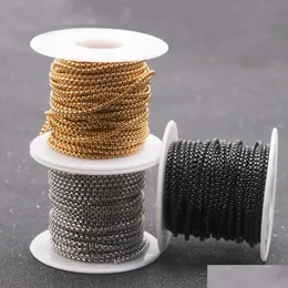 Ketten 10 Yards / Rolle 2 mm 2,5 mm M Sier Gold Schwarz Edelstahl Bk Rolo Kette für DIY Schmuck Halskette Herstellung Materialien Lieferungen Juwel Dhadm