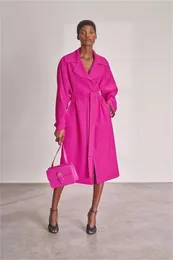 Damskie garnitury Blazery różowe wełniane kobiety garnituru Blazer Partię długą kurtkę z paskiem zima niestandardowa gęsta płaszcz 1 szt. Podwójnie piersi sukienka balowa 231018