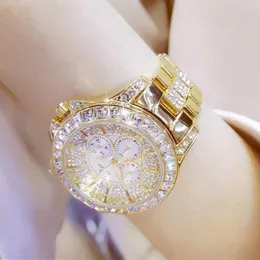 손목 시계 BS Letter 38mm Big Rocks 여성 Crystal Diamond Watches 고급 쿼츠 아날로그 골드 실버 로즈 컬러 아이스 아웃 드레스 손목 시계