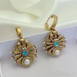 Vintage Dangle Pearl gem Pendant Earrings spider 18K gold plated high Quality Celebrity female women's Ear studs247q