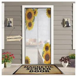 Sheer Curtains Sunflower Flower White Door Curtain Bedroom Magnetic Mosquito Screen Kitchen Insect Proof Window Mosquito Net 231018