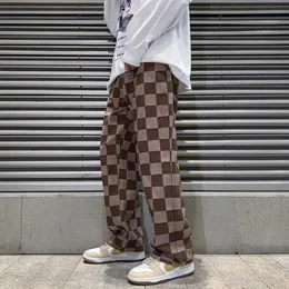 Erkek Hoodies Sweatshirts Bahar Kahverengi Kontrol Baskı Bulbeli Kot Kore Moda Sokak Giyin