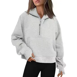 Women'slululemenwomens hoodies meia zip jaqueta com capuz feminino agasalho quente manga longa colheita superior sweatshirts inverno esportes casaco engraçado