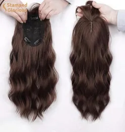 Syntetyczne peruki Lativ czekoladowe brązowe faliste włosy z rozrzedzającymi grzywką odporną na ciepło 61332549213697