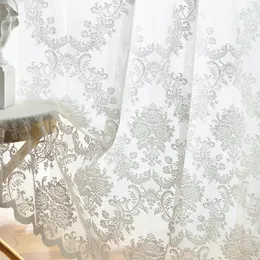 Curtain European White lace tulle Curtains sheer for living room bedroom window luxury floral curtain drapes 231018