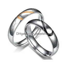 Wedding Rings Wedding Rings 2Pcs/Set Simple 5Mm Heart Couple For Lovers Stainless Steel Women Men Bands Valentines Day Jewelry Ring Dhkv2