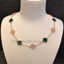 Colar de 10 diamantes joias de luxo colar de trevo charme 18K ouro rosa banhado a prata pingente de ágata para mulheres meninas presente de joias de designer de noivado dos namorados