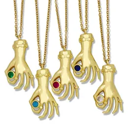 Naszyjniki wiszące CZ mody biżuterii Prezenty dla kobiet kolorowy cyrkon klasyczny collier Main de Fatma Gold Fatima Hand Choker Naszyjnik 2930