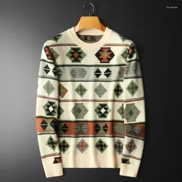 Erkek Sweaters Sonbahar Erkekler Uzun Kollu İnce Kafe Kazak Kontrast Renk Kazak Sosyal Jersey Navidad Hombre Street Giyim