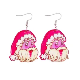 Christmas Drop Earrings Fashion Double-sided Hot Pink Santa Claus Dangle Love Heart Letter Acrylic Charm Earring Women Lady Gifts Cartoon Street Party Jewelr