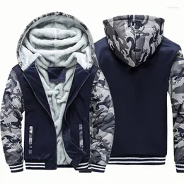 Hoodies masculinos plus size com capuz e lã com capuz zíper cardigan inverno camuflagem cor sólida braços casaco grosso