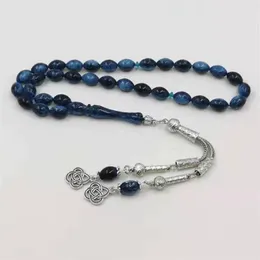 Blaues Tasbih-Armband aus Kunstharz, 33 Gebetsperlen, Metallquaste, islamischer arabischer Mode-Rosenkranz, Kuwait, neues Design, Misbaha-Rosenkranz202I