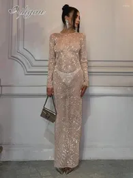 Повседневные платья Ailigou, женское модное роскошное сексуальное сетчатое платье с длинными рукавами и бриллиантами, элегантное вечерние для знаменитостей