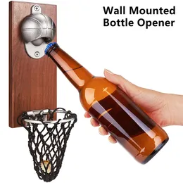 Apriscatole Apribottiglie magnetici da basket Birra da parete in legno con raccoglitore di tappi Strumenti da bar Accessori da cucina per vino 231018