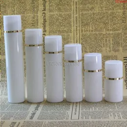 Hot 50ml 150ml Bottiglie vuote per pompa airless con la linea dorata Bottiglia per vuoto in plastica Contenitori per lozione cosmetica per trucco 100 pezzi / lotto Ujefe