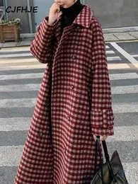 Misto lana da donna CJFHJE Abbigliamento donna Inverno Moda coreana Cappotti versatili Ispessimento Versione lunga Cappotti Colletto rovesciato Giacche solide 231018