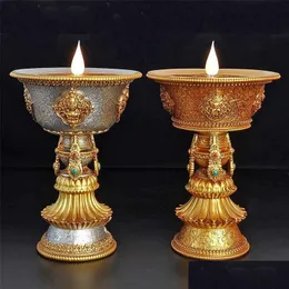 Candle Holders Rechargeable Candle Holder Tibetan Electronic Butter Lamp Buddhist Table Centerpiece Led Simated Flame Home D Dhgarden Dhezm