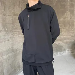 Camisas casuais masculinas syuhgfa 2023 outono estilo chinês fivela borla pressionada carcela em torno do pescoço manga comprida cardigan moda tendência tops