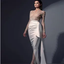 вечернее платье Yousef Aljasmi Jennifor Kendal Jenner женское платье Ким Кардашян оболочка с v-образным вырезом белое с длинным рукавом жемчуг оболочка white223N