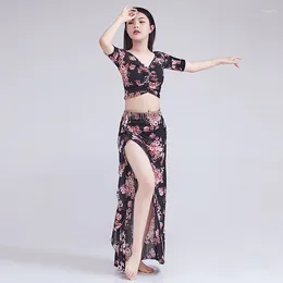 Scene Wear Belly Dance Practice Clothes Long Kjol Suit Luxury Floral Printing Performance Carnaval Costumes Sexy Woman Modern 2023
