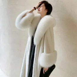 Casaco feminino de pele falsa de inverno, casaco longo de vison com gola casual e quente, corta-vento 231017
