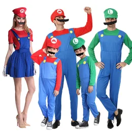 Halloween Aldult Kids Super Mari Luigi Bros Cosplay Costume Jumpsuit Dress Full Suit Party Boys Girls Fancy Costumes Clothingcosplay