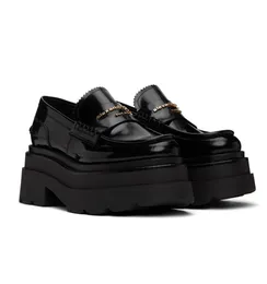 Topp lyxiga kvinnor Carter Loafers skor Bokstäver gummiplattform Sole Calf Leather Black White Lady Casual Oxford Walking Comfort Moccasin EU35-40