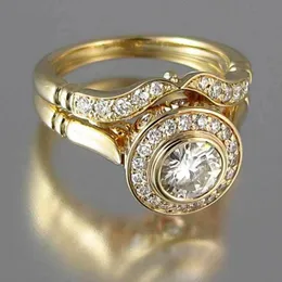 Anel solitário conjunto de anel de luxo branco redondo zircão anel strass anel presente aniversário nupcial noivado anel de casamento jóias 231018
