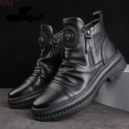 Stövlar Herrskor Hög topp British Motorcykel Läder Tjock Sole Trend Chelsea Mens Casual Platform Boots 231018