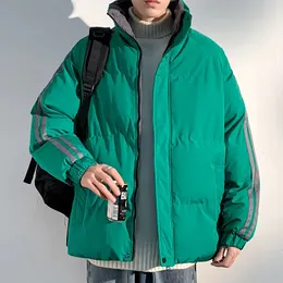 メンズダウンパーカー濃厚な男性ウォームパーカジャケット冬の韓国カジュアルメンズコートサイドストライプ男性ウィンドブレーカーコットンパッド入りジャケット231018
