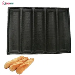 베이킹 곰팡이 Shenhong Non Stick Baguette Wave French Bread Bakeware 천공 된 팬 매트 12 인치 서브 롤 실리콘 라이너 231018