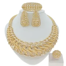 Ohrringe Halskette Armband Ohrring Ring Zubehör Italienisch Brasilianischer vergoldeter Schmuck Hochzeit Party Dubai Sets247o