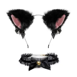 Cute Beautiful Women Girls Cat Ear Headband Necklace Anime Party Cosplay Costume Bell Plush Headwear Headband Hair Accessoriescosplay