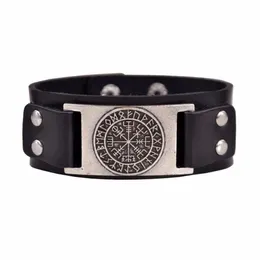 Drop Viking Vegvisir Compass Pendants Bangle Norse Runes Men Jewelry Odin Symbol läderarmband229p