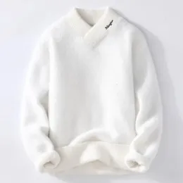 Мужские свитера 2023, зимний мужской теплый свитер, однотонный вязаный пуловер с круглым вырезом и длинными рукавами, зимняя мода 231018