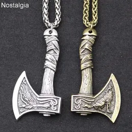 Odin Norse Viking Wolf and Raven Ax Amulet Witchcraft Pendant Necklace Wicca Pagan Slavic Perun Axe Jewellery Drop 2020290d