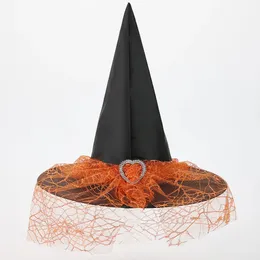 Halloween brinquedos halloween bruxa chapéu feminino preto branco bruxa chapéu vintage pena flor véu para cosplay baile vestir-se pontudo chapéu feiticeiro 231019