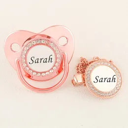 Soothers Teethers Luxury Rose Gold Personalized Name Baby Pacifier With Clips Rhinestone Orthodontic Infant Soother BPA Free Silicone Nipples 231019