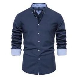 Men's Casual Shirts Autumn Long Sleeve Oxford Men's Shirts Solid Color Turn-down Collar Shirt Business Casual Shirts for Men Designer Clothes 231018