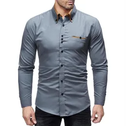 Camisas masculinas 2020 primavera nova marca de moda ajuste camisa de cor sólida masculina mangas compridas camisa casual tamanho xxl221o