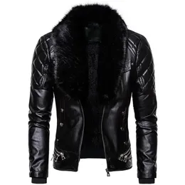 Men's Leather Faux Leather Design Motorcycle Bomber Add Wool Leather Jacket Men Autumn Turn Down Fur Collar Removable Slim Fit Male Warm Pu Coats 231018
