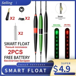 Angelzubehör 2 Stück Smart Fishing Float Bissanzeiger Fischköder LED-Licht Farbwechsel Automatische Nacht Elektronische Wechselboje mit CR425-Batterie 231018