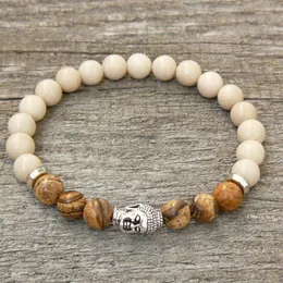 SN0232 Nuovo argento Buddha Wrap Men Bracciale Buddha Jasper Bracciale Buddha Gioielli Yoga Bracciale elasticizzato unisex285Q