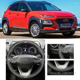 Cubiertas del volante Cosido a mano Suave Cómodo Durable Cosido a mano Cubierta de automóvil para Hyundai Kona