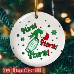 3 polegadas Natal redondo sublimação em branco pingente de cerâmica círculo enfeites personalizados decoração de árvore de Natal impressão dupla face atacado FY4353 1019