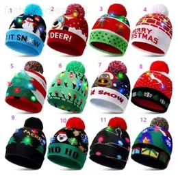 Led Christmas Hat Light-Up Sweater Knitted Santa Christmas Gift Kids Adult Xmas Christmas Hats with Leds Lights