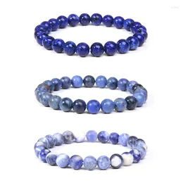 Strand 8mm pärlor armband natursten sodalit armband lazulis rund elasticitet reparmband för kvinnor män smycken